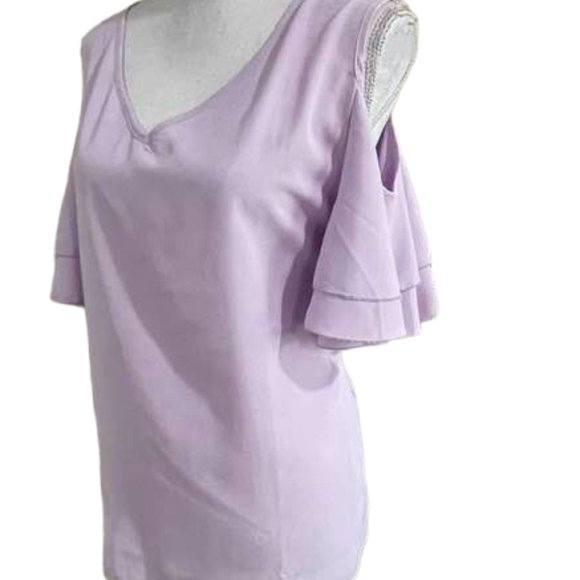 Light Breezy Short Sleeves Summer Cold Shoulder Blouse Top XL - Picture 16 of 16